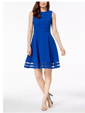 Calvin Klein Cobalt Blue Sleeveless Fit & Flare Midi Dress